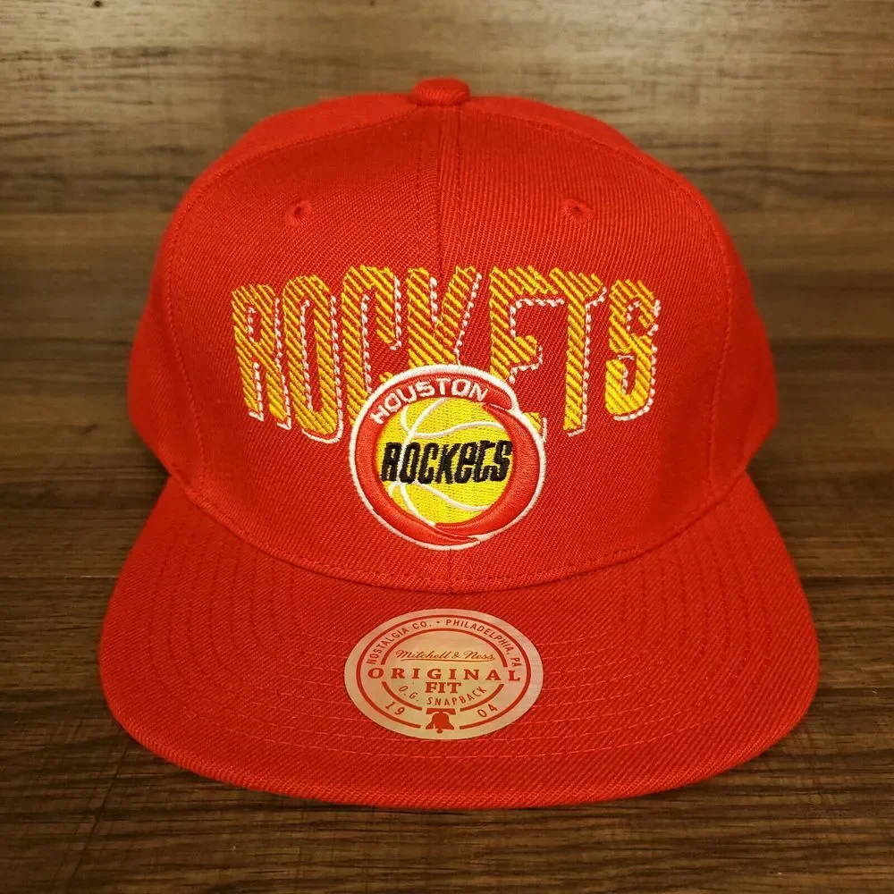 Houston Rockets Mitchell & Ness NBA Snapback‎ Cap Hat Embroidery Red Yellow NWT